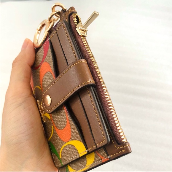 Coach Accessories Coach Attachment Card Case In Rainbow Signature 